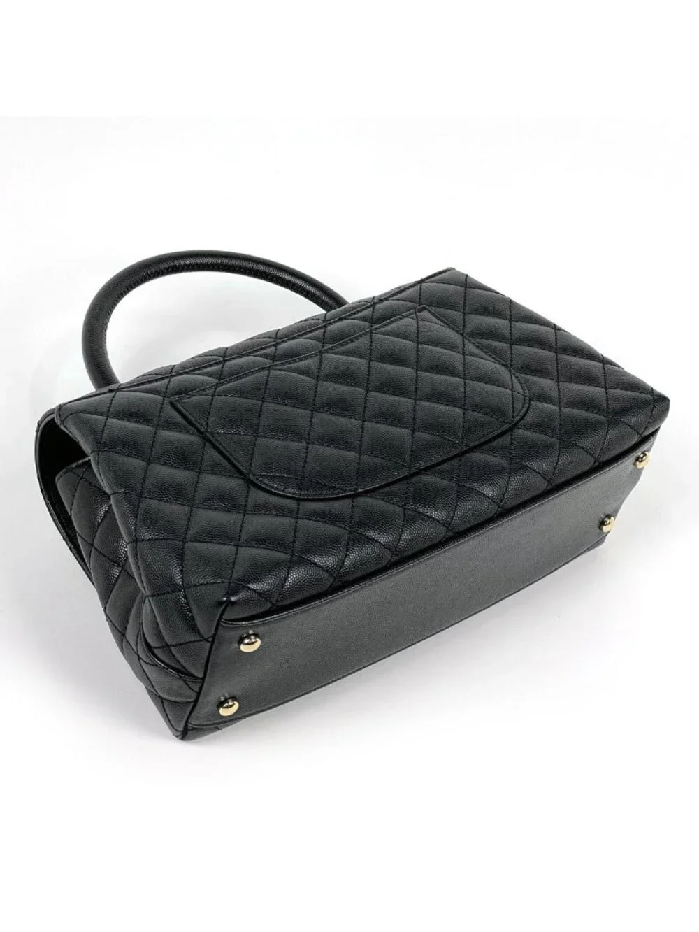 Chanel Large Top Handle Flap Bag Handbag CC Logo Quilted 2-Way Caviar Leather